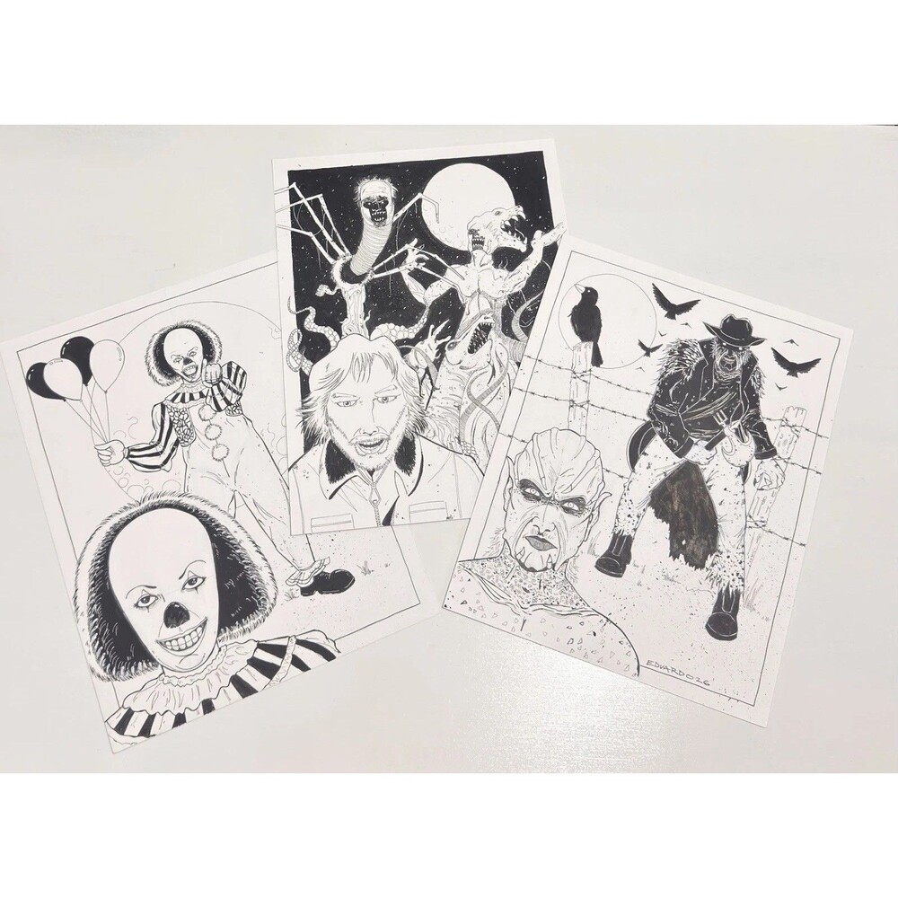 Original Signed Horror Art 3PC Set The Thing Jeepers Creepers IT 11x14 Ocampo